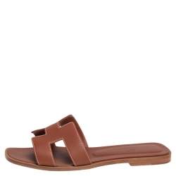 Pre Owned Hermes Brown Leather Oran Sandals Size 37.5