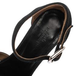 Hermes Black Patent Leather And Suede Ilana Espadrille Wedge Sandals Size 39