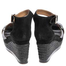 Hermes Black Patent Leather And Suede Ilana Espadrille Wedge Sandals Size 39