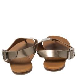 Pre Owned Hermès Grey Patent Leather Kola Thong Flat Slingback Sandals Size 38