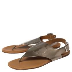 Pre Owned Hermès Grey Patent Leather Kola Thong Flat Slingback Sandals Size 38