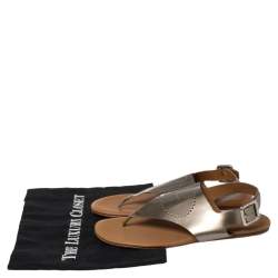 Pre Owned Hermès Grey Patent Leather Kola Thong Flat Slingback Sandals Size 38