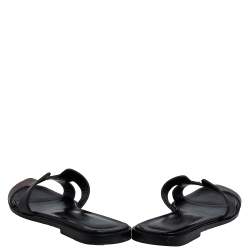 Pre Owned Hermes Black/Metallic Gold Leather Oran Flat Slides Size 38