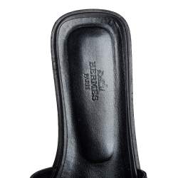 Pre Owned Hermes Black/Metallic Gold Leather Oran Flat Slides Size 38