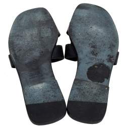 Pre Owned Hermes Black/Metallic Gold Leather Oran Flat Slides Size 38