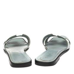Pre Owned Hermes Blue Patent Leather Oran Sandals Size 38.5