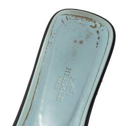 Pre Owned Hermes Blue Patent Leather Oran Sandals Size 38.5