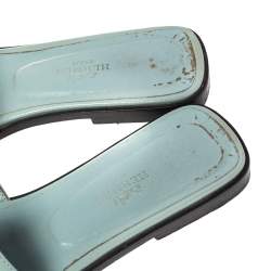 Pre Owned Hermes Blue Patent Leather Oran Sandals Size 38.5