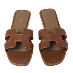 Hermes Brown Leather Oran Flats Size 41