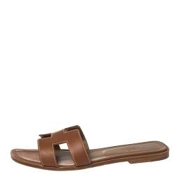 Hermes Brown Leather Oran Flats Size 41