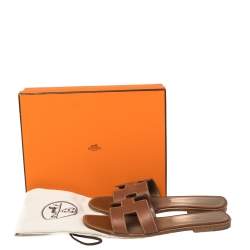 Hermes Brown Leather Oran Flats Size 41