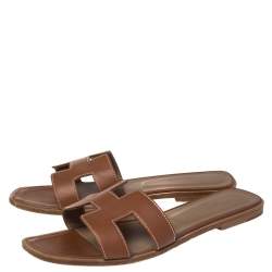 Hermes Brown Leather Oran Flats Size 41