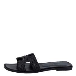 Hermes Black Crystal Embellished Suede Oran Sandals Size 39.5