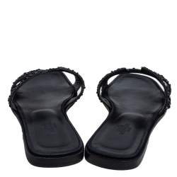 Hermes Black Crystal Embellished Suede Oran Sandals Size 39.5