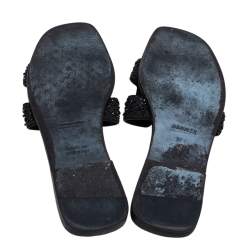 Hermes Black Crystal Embellished Suede Oran Sandals Size 39.5