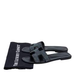 Hermés Black Crystal Embellished Suede Oran Sandals Size 39