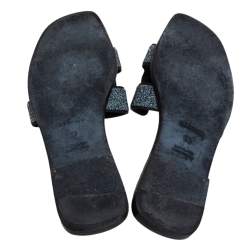 Hermés Black Crystal Embellished Suede Oran Sandals Size 39