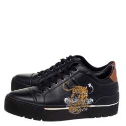 Pre Owned Hermes Black Leather Voltage Jungle Love Print Low Top Sneakers Size 39.5