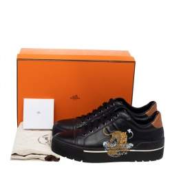 Pre Owned Hermes Black Leather Voltage Jungle Love Print Low Top Sneakers Size 39.5