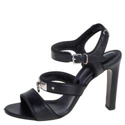 Pre Owned Hermes Black Leather Collier De Chien Sandals Size 38