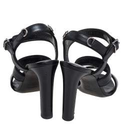 Pre Owned Hermes Black Leather Collier De Chien Sandals Size 38