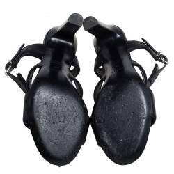 Pre Owned Hermes Black Leather Collier De Chien Sandals Size 38