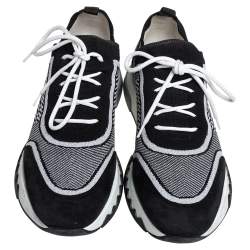 Hermes Black/White Suede And Knit Fabric Addict Sneakers Size 37