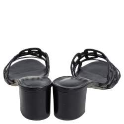 Pre Owned Hermes Black Leather Tandem Slide Sandals Size 37