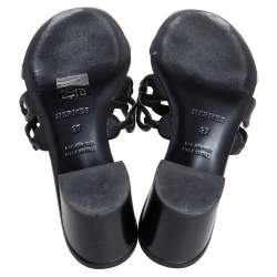 Pre Owned Hermes Black Leather Tandem Slide Sandals Size 37