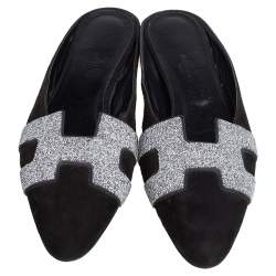 Pre Owned Hermès Black Suede Roxane Mule Sandals Size 38