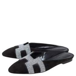 Pre Owned Hermès Black Suede Roxane Mule Sandals Size 38