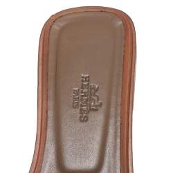 Pre Owned Hermès Brown Leather Aloha Flat Slides Size 37
