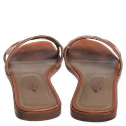 Pre Owned Hermès Brown Leather Aloha Flat Slides Size 37