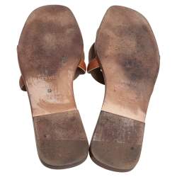 Pre Owned Hermès Brown Leather Aloha Flat Slides Size 37
