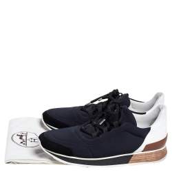 Pre Owned Hermés Navy Blue/White Fabric And Leather Miles Low Top Sneakers Size 40