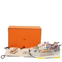 Hermes Multicolor Print Canvas and Suede Stadium Low Top Sneakers Size 37