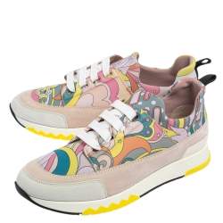 Hermes Multicolor Print Canvas and Suede Stadium Low Top Sneakers Size 37
