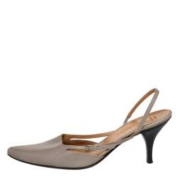 Hermes Grey Leather Pointed Toe Silngback Sandals Size 37.5