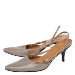 Hermes Grey Leather Pointed Toe Silngback Sandals Size 37.5