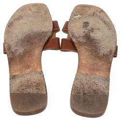 Pre Owned Hermes Brown Leather Oran Flat Sandals Size 39.5