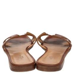 Pre Owned Hermes Brown Leather Oran Flat Sandals Size 39.5