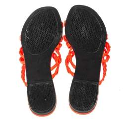 Pre Owned Hermes Orange Rubber Chain-Link Thalassa Slide Sandals Size 40