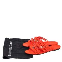 Pre Owned Hermes Orange Rubber Chain-Link Thalassa Slide Sandals Size 40