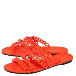 Pre Owned Hermes Orange Rubber Chain-Link Thalassa Slide Sandals Size 40