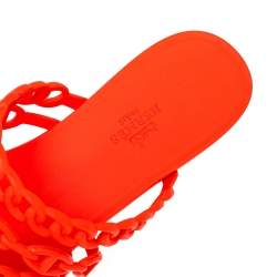 Pre Owned Hermes Orange Rubber Chain-Link Thalassa Slide Sandals Size 40