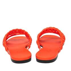 Pre Owned Hermes Orange Rubber Chain-Link Thalassa Slide Sandals Size 40