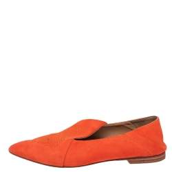 Hermes Orange Suede Logo Embroidered Pointed Toe Smoking Slippers Size 41