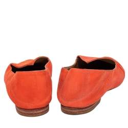 Hermes Orange Suede Logo Embroidered Pointed Toe Smoking Slippers Size 41