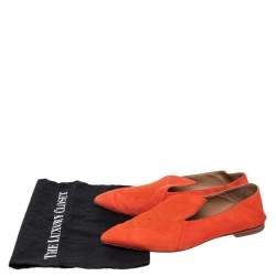 Hermes Orange Suede Logo Embroidered Pointed Toe Smoking Slippers Size 41