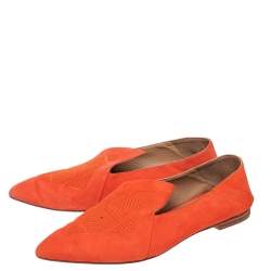 Hermes Orange Suede Logo Embroidered Pointed Toe Smoking Slippers Size 41